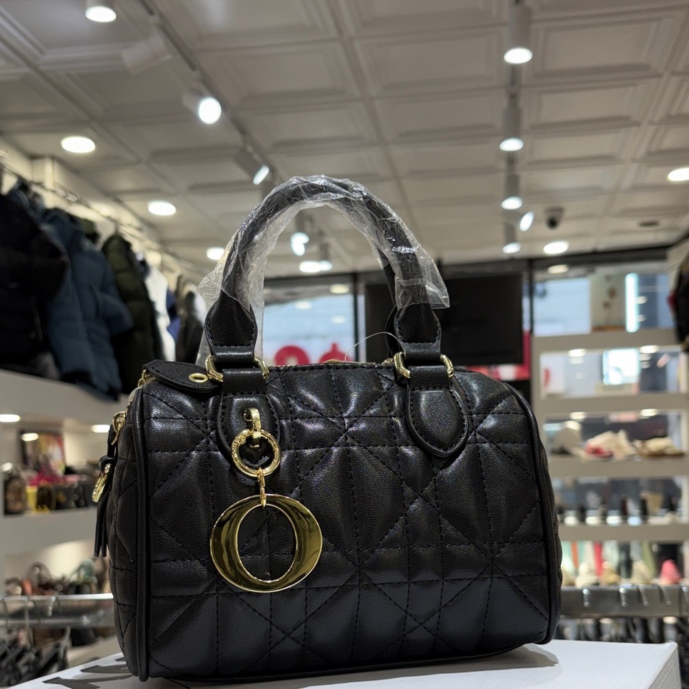 Quilted Black Leather Satchel with Gold Hardware